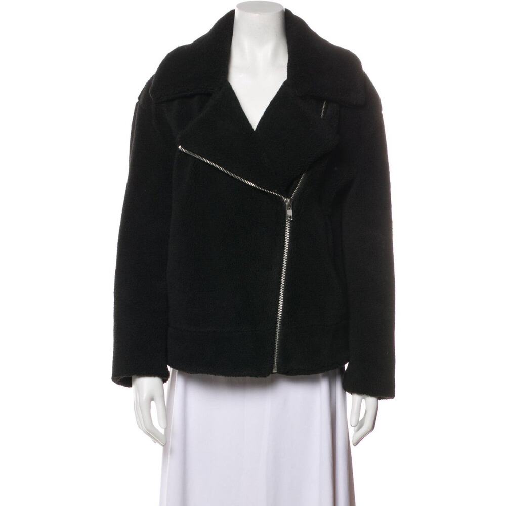 New Rebecca Minkoff Black Henderson Faux Fur Fleece Moto Jacket Coat Size Large